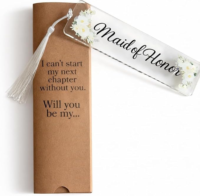 Gift for Maid of Honor Proposal Acrylic Floral Bookmark with Box, Will You Be My Bridesmaid Bridal Party Gift, Bachelorette Proposal