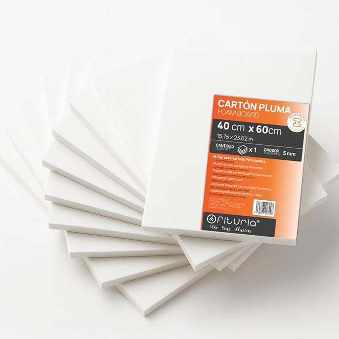 OFITURIA Foam Board, White, Adhesive, 40 x 60 cm, Expanded Polystyrene Plate, Lightweight and Rigid, Foam Board, Versatile and Cuttable, for Crafts and Models, 5 mm