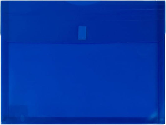 JAM PAPER Plastic Expansion Envelopes with Hook & Loop Closure - Letter Booklet - 9 3/4 x 13 with 1 Inch Expansion - Blue - 12/Pack