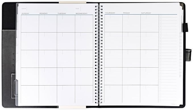 See It Bigger Large 15-Month Padfolio Undated Planner – Black 11.75"x10" Monthly & Weekly Dated Organizer with Removable Lined Notebook, Interior Pockets, and Large Print for Work & Personal Use