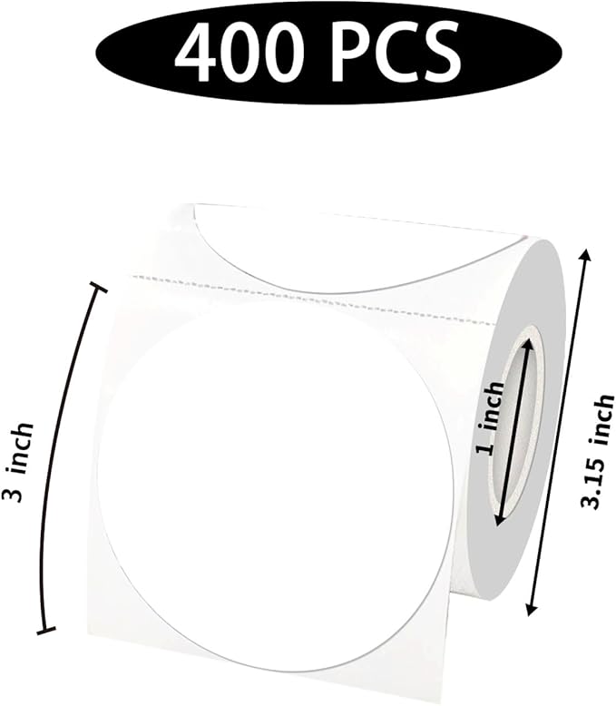 3 inch White Round Thermal Printer Labels, Waterproof Circle Direct Thermal Labels for DIY Logo Design, Multi-Purpose Self-Adhesive Sticker Label, Compatible with Rollo&MUNBYN