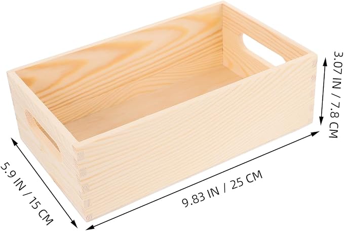 jojofuny Solid Wood Storage Box with Handles - Small Desktop Crate Organizer for Tools and Sundries Multi-Use Wooden Storage Crate Basket 9.84X5.90X3.07 Inch