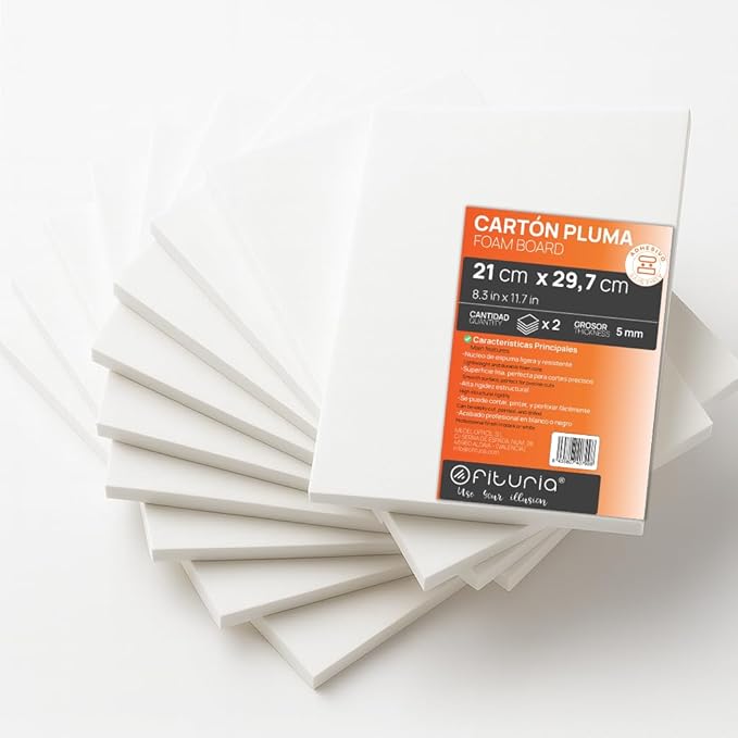 OFITURIA Foam Board White A4 Adhesive (21 x 29.7 cm) Pack of 2 Expanded Polystyrene Plates Lightweight and Rigid Foam Board Versatile and Cuttable for Crafts and Models, 5 mm