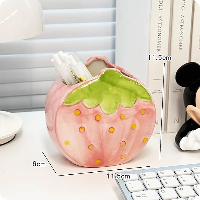 Strawberry Pencil Holder Toothbrush Holder Cute Pen Holder for Desk Organizer Makeup Brush Pencil Cup Kawaii Desk Accessories Aesthetic Office Home Decor Birthday Gifts for Women (Pink)