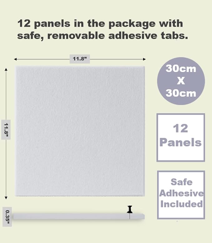 Felt Wall Tiles | Large Cork Board Alternative | Aesthetic Felt Bulletin Board for Office, Home & Classroom | Large Cork Boards for Walls Pinboard (12-Pack) | Gray White