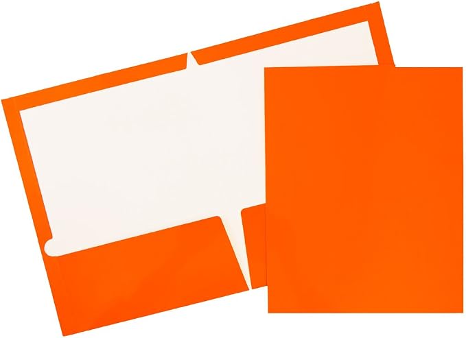 JAM PAPER Laminated Two Pocket Glossy School Folders - Letter Size - High Gloss Orange - Bulk 50/Box