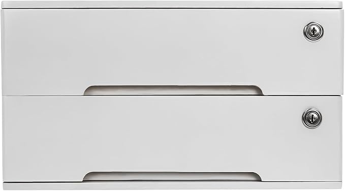Wooden Desktop Storage Box, 2-Tier Countertop Desk Accessories Box with Lockable Drawers, Office Supplies File Organizer, Flat File Cabinet for Office, Study, Dresser, Kitchen (White)