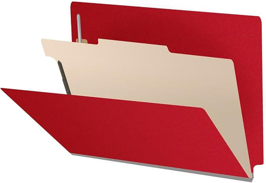 25 Pt. Pressboard Classification Folders, Full Cut End Tab, Letter Size, 1 Divider, Deep Red (Box of 10)