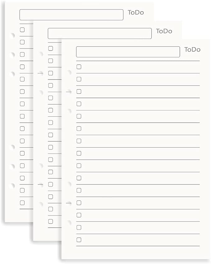 A5 To Do List Refill Paper 3 Pack - 6-Hole Punched Binder Inserts, 135 Sheets/270 Pages Filler Paper for Planner (A5)