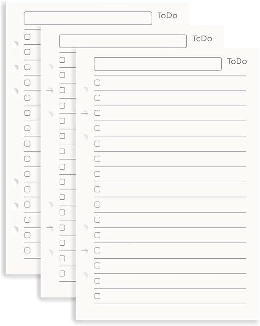 A5 To Do List Refill Paper 3 Pack - 6-Hole Punched Binder Inserts, 135 Sheets/270 Pages Filler Paper for Planner (A5)