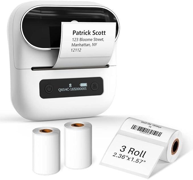 Phomemo M220 Label Maker, Bluetooth Thermal Label Printer, Barcode, Name, Address, Labeling, Mailing, Small Business and More with 1 Roll 1.57"x1.18" and 3 Rolls 2.36"x1.57" Label Tapes
