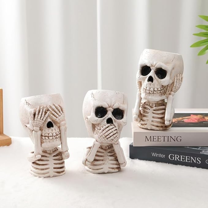 Skulll-shaped Pen Holder for Desk Accessories Halloween Decor and Office Decor, Pencil Holder for Desk Organizers, Compact Desk Accessories Gift, Pencil Cup for School, Office, Home(Don't Say)