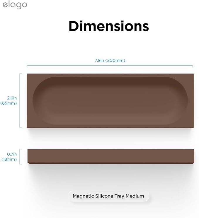 elago Smart Magnetic Desk Mat Pencil Tray – Soft Silicone Organizer for Office Supplies, AirPods, Glasses, Pens – Noise-Free, Non-Slip, Washable, Item for Desk Management [Medium] (Brown)
