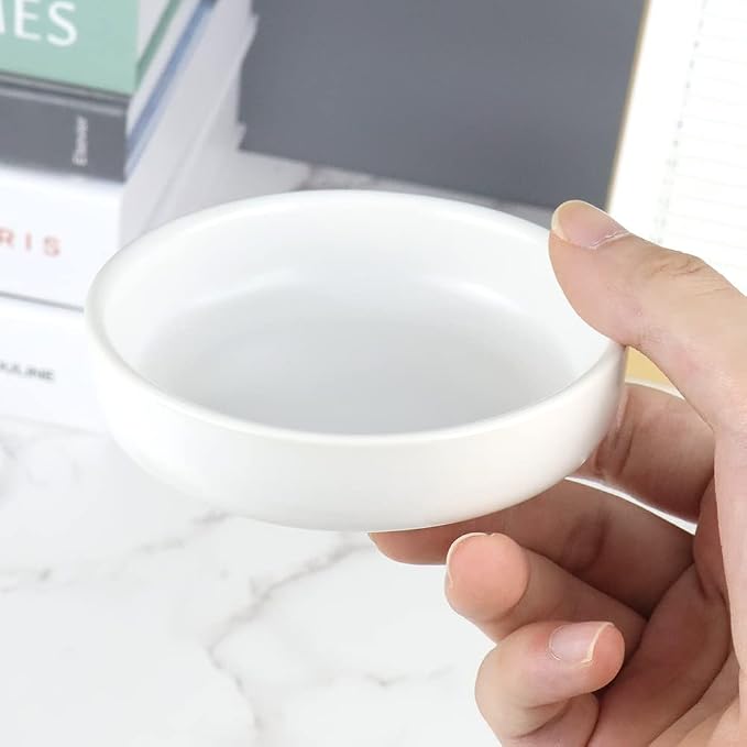MEI YI TIAN Small Ceramic Paperclip Holder for Desk, Round Paper Clip Holder Push Pin Organizer Macaron White Paper Clip Dispenser Desktop Organizer Cute Storage Plate Desk Accessories