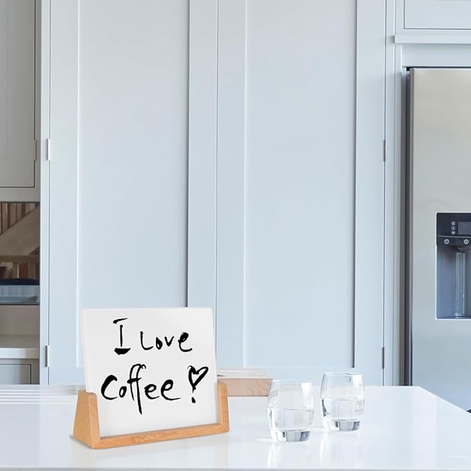 Desktop Glass Dry Erase Board with Solid Wood Base, Memo Whiteboard, Writing Note Pad, Mini Glassboard for Tabletop Display(Rustic Base,Glass)