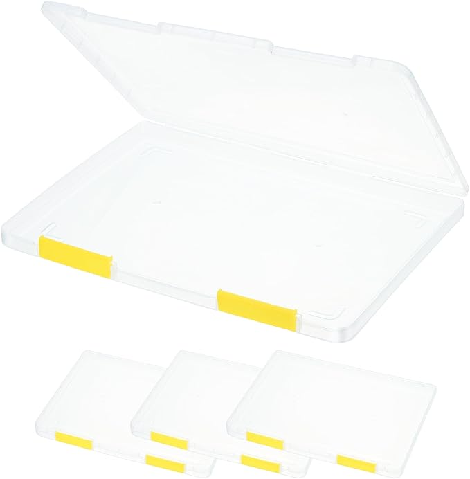 PATIKIL Clear A4 File Portable Project Case with Buckle Plastic Storage Box for 8.5" x 11" Letter Paper Scrapbook Paper Storage Boxes, 4Pcs, 12.2"x9.1"x0.8", Yellow