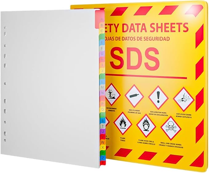 (YS), 1 Pack, SDS Binder - With Page Dividers, Size 8.5x11 Inches, 2025 Requirements, Heavy Duty 3 Inch, 3 Ring Safety Data Sheet SDS Binder