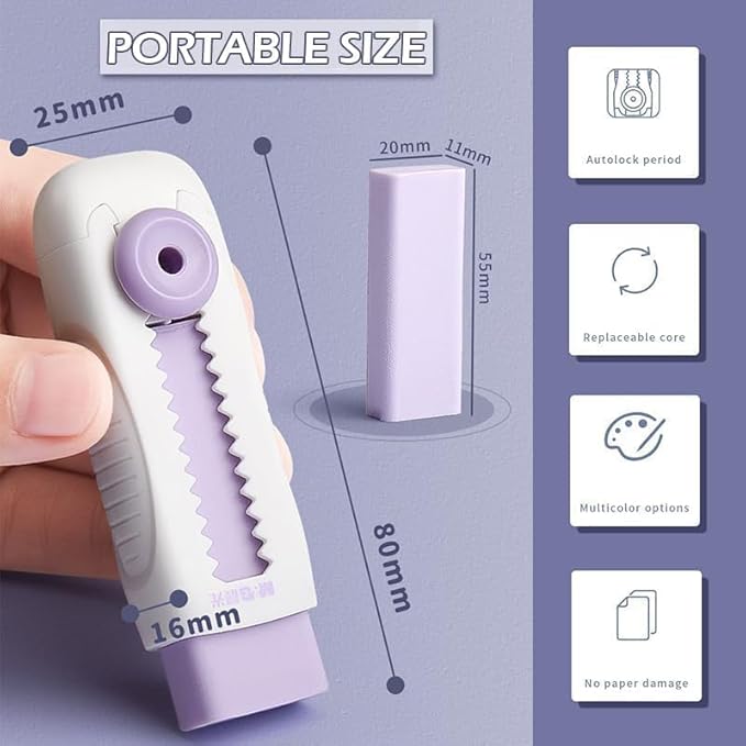 2Pcs Retractable Slide Erasers Bulk Cute Pencil Erasers Drawing Eraser Aesthetic Erasers Push Pull Eraser Back School Supplies for Office Small in Size Correction Products（Random Color）
