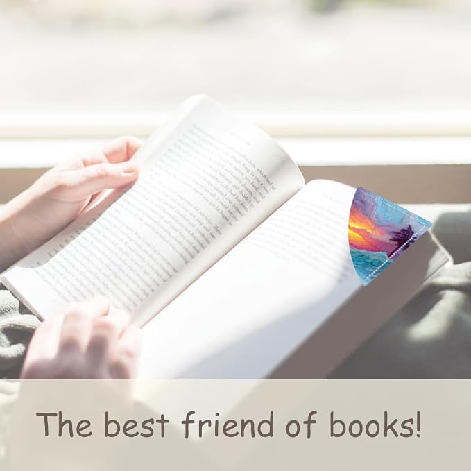 2PCS PU Leather Bookmarks 3.5x3.5 Inch Sunset Palm Wave Design | PU leather bookmarks for books with sunset palm wave design for vacation journals, beach reads, coastal decor lovers