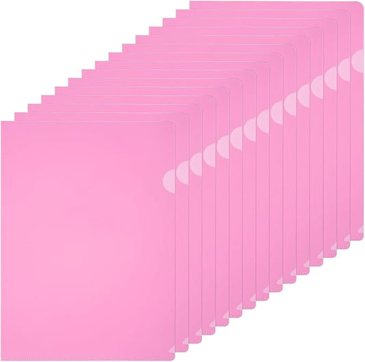 PATIKIL A5 Plastic Folders, 15 Pack Clear Folders L Type Project Pockets Paper Document Jacket Sleeves L Shaped Transparent for Documents Plastic Office File, 6.3x8.8in, Pink
