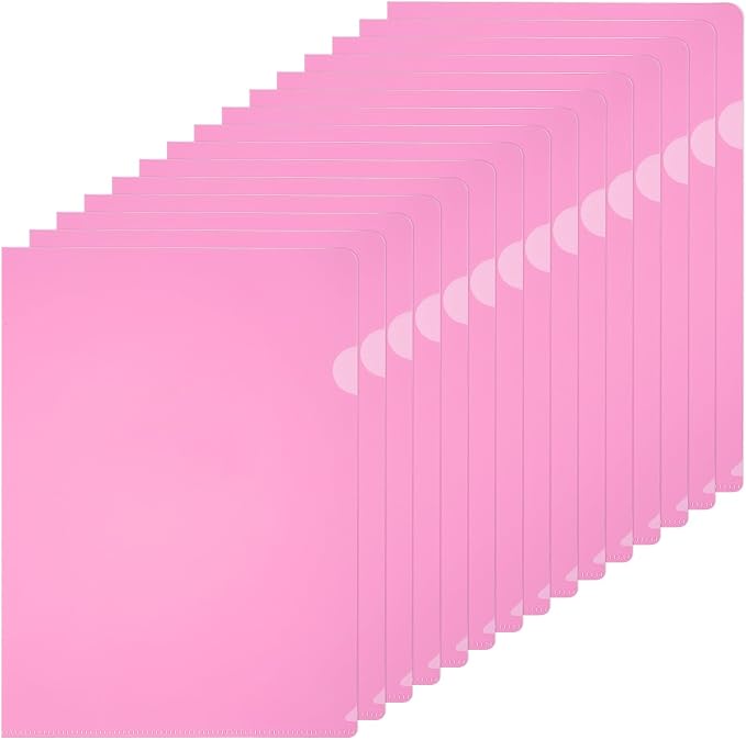 PATIKIL A5 Plastic Folders, 40 Pack Clear Folders L Type Project Pockets Paper Document Jacket Sleeves L Shaped Transparent for Documents Plastic Office File, 6.3x8.8in, Pink