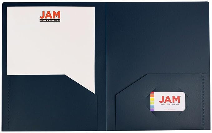 JAM PAPER Heavy Duty Plastic 2 Pocket Extra Tough School Folders - Navy Blue - Bulk 48/Pack
