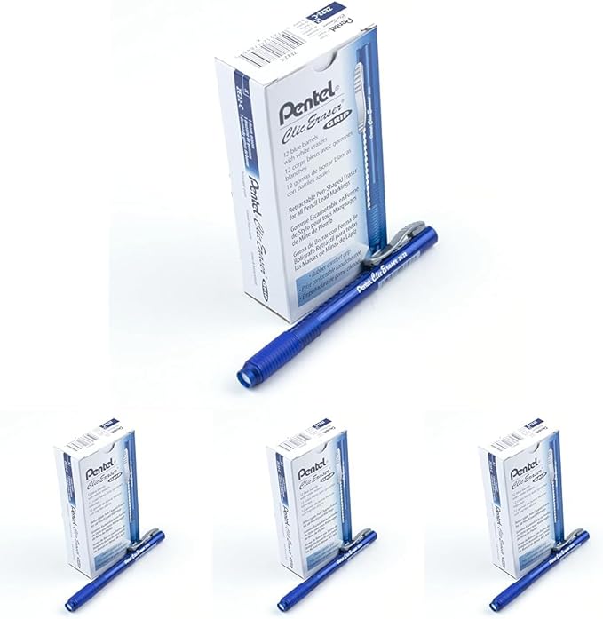 Pentel Clic Eraser Grip, Retractable Eraser, Blue Barrel, Box of 12 (ZE22C) (Pack of 4)
