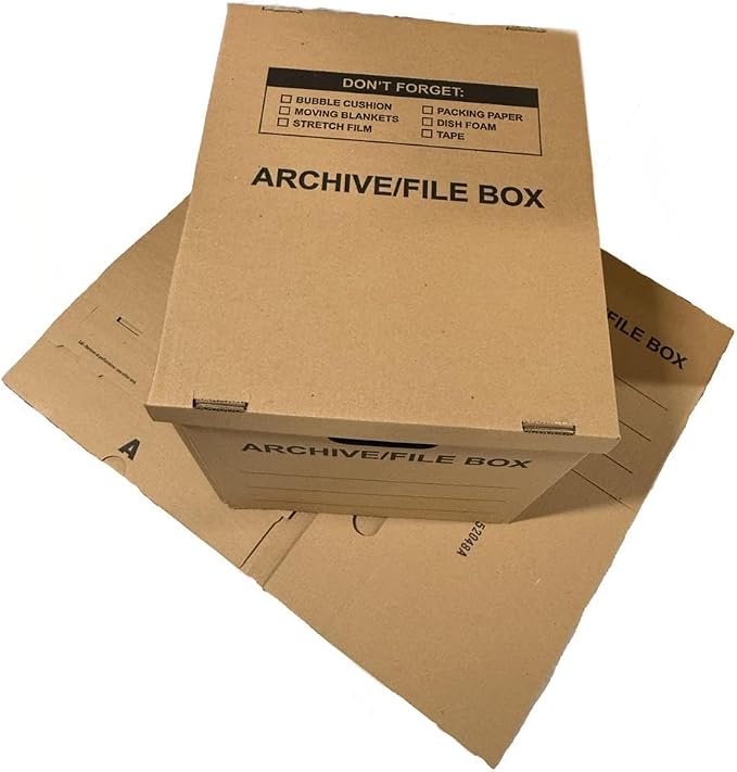 supplyhut 10 - Pack 18x15x14 Medium Standard File Storage Moving Box with Lid Letter Handles