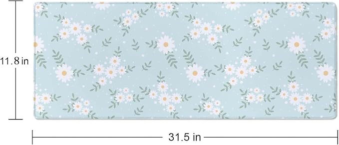 Large Daisy Flower Gaming Mouse Mat - XL Desk Pad for Keyboard Mice - 31.5 x 11.8 Inch Thin Extended Long Mousepad