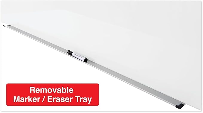 Universal Frameless Magnetic Glass Dry Erase Board, 72" x 48", White Surface, Horiztonal Mount