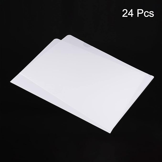 PATIKIL L Type Folders 24 Pack A4 Plastic File Project Pockets Clear Paper Document Jacket Sleeve for Office, White