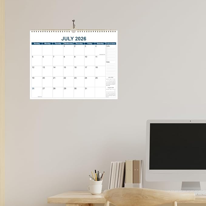 Calendar 2026 - Wall Calendar from January 2026 to December 2026, 2026 Wall Hanging Calendar Planner with Thick Paper, 12" x 14.5", Blue
