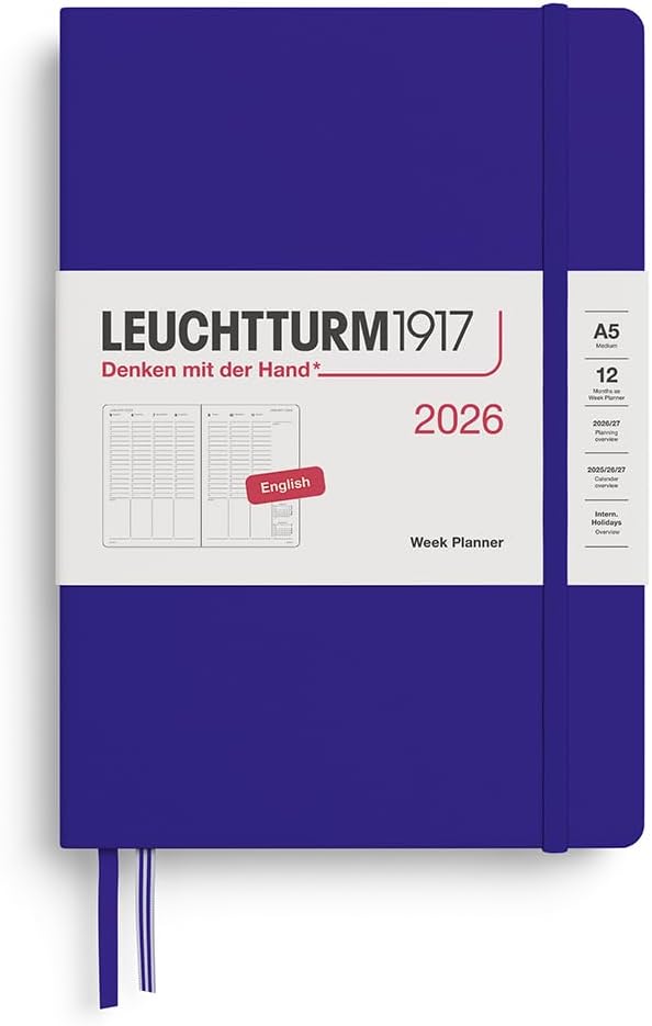LEUCHTTURM1917 - Week Planner 2026, Hardcover, Medium (A5), Ink (Jan 1 - Dec 31, 2026)