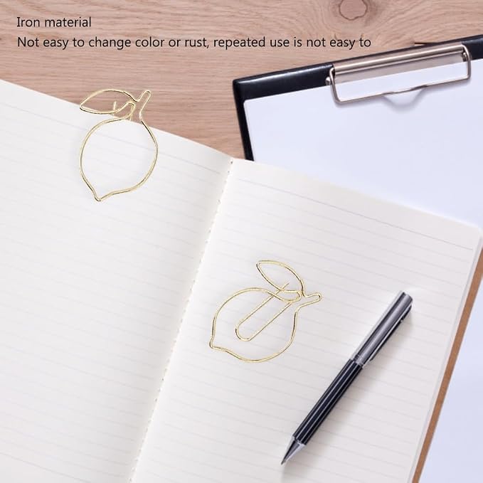 100Pcs Gold Lemon Shape Paper Clips - Iron Bookmark Clips for Office Home Use, Cute Design with Transparent Storage Box