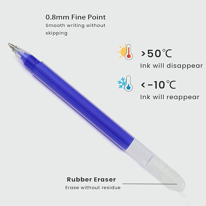 Volcanics Erasable Gel Pens Blue Ink 20 Pack Erasable Gel Ink Pens with Caps, Smooth Writing, Erasable Pens for Office, Drawing, Journaling