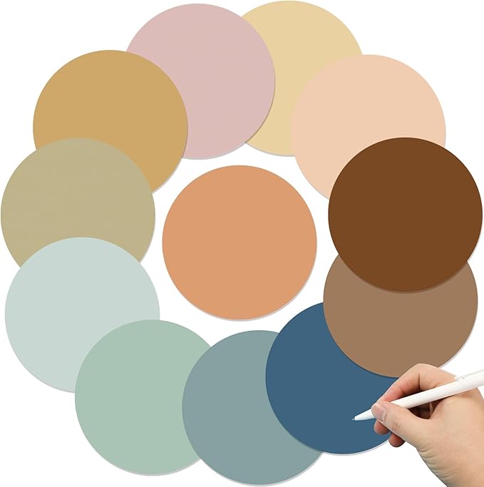 Lincia 24 Pack Erase Dots Circles Colorful 10.5 Inch Removable Vinyl Spot Dry Erase Desktop Writing Spots Set for Classroom Desk Wall Table Teacher Students School Home Desk Wall(Boho)