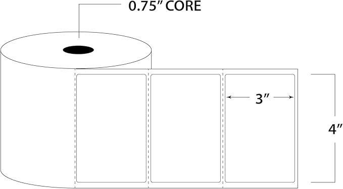Blank Labels Thermal Transfer Shipping Labels, Matte White Printer Labels on 0.75" Core with Sensor Mark 4" X 3" Label 200 Labels per Roll 6 Rolls