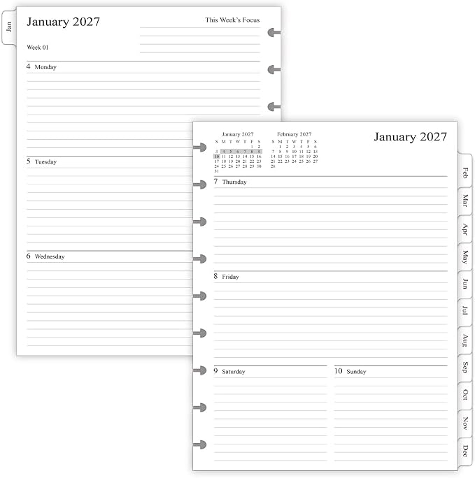 2027 Weekly Planner Refills for Happy Planner Classic Notebook - 9 Discs Punched, Two Pages Per Week, Jan 2027 to Dec 2027, 7" x 9-1/4"