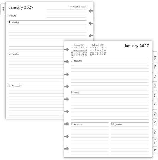 2027 Weekly Planner Refills for Happy Planner Classic Notebook - 9 Discs Punched, Two Pages Per Week, Jan 2027 to Dec 2027, 7" x 9-1/4"