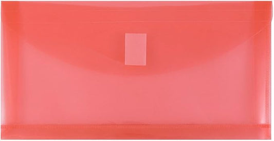 JAM PAPER Plastic Expansion Envelopes with Hook & Loop Closure - #10 Booklet Wallet - 5 1/4 x 10 with 1 Inch Expansion - Red - 12/Pack