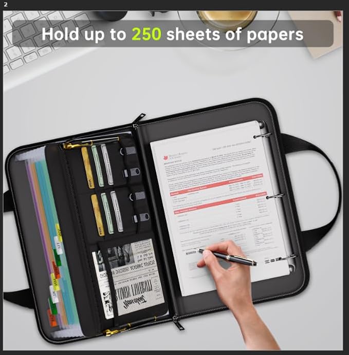 Tamfile Fireproof Accordion File Organizer with Handle, 13 Pocket Expanding File Folder with Zipper & Labels, File Folder with 3 Ring Binder, Multi Pockets Paper Organizer Folder for Letter A4 Files
