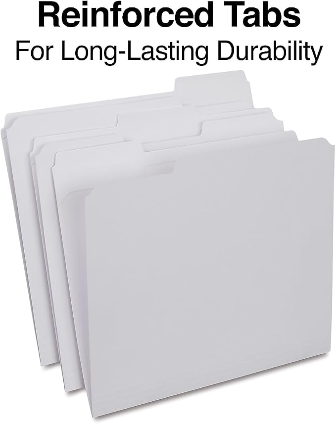 Staples Reinforced File Folders, Letter Size, 3‑Tab Design, White, Durable Paper Stock, 100/Box