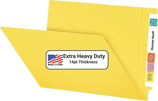 Yellow File Folders, Doctor Stuff, Letter Size Reinforced End Tab Folder, 14 pt Stock, Box of 50