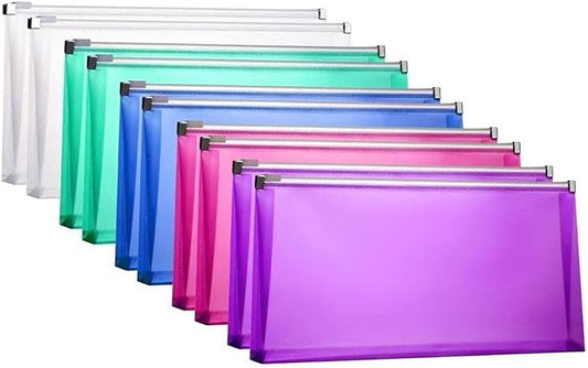 10Packs #10 Zipper Plastic Envelopes 5 x 10 Assorted Colors Envelopes Folder for Money Receipts Coupons Bills