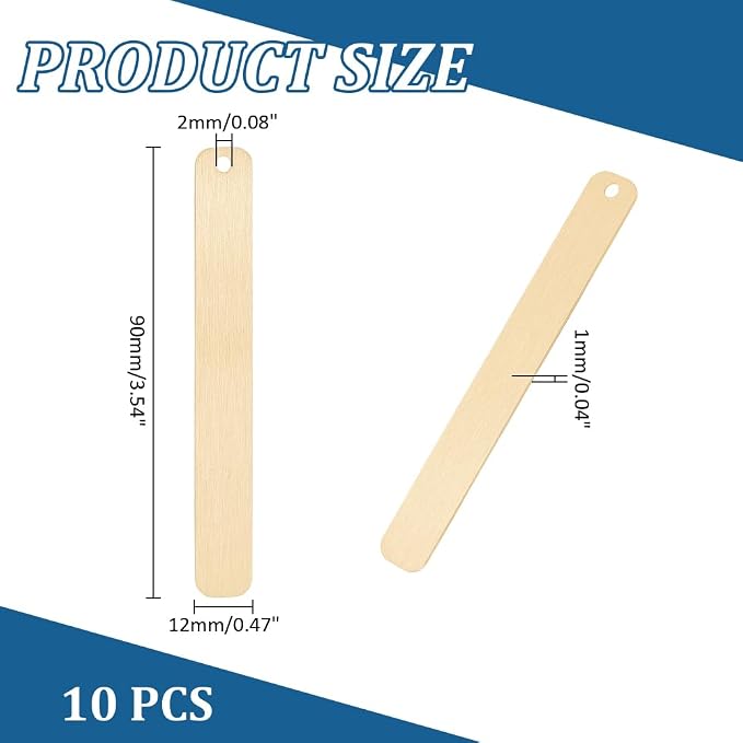 UNICRAFTALE 10Pcs 90mm Long Metal Golden Bookmarks Pendant Decoration Rectangle Stamping Tags for DIY Craft Making