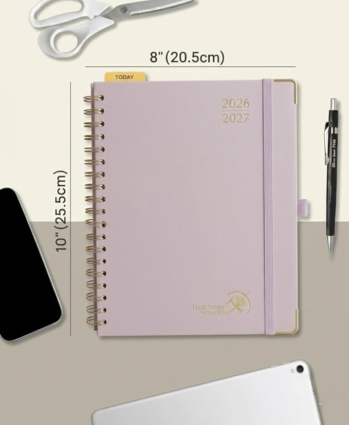 POPRUN 2026-2027 Academic Year Weekly and Monthly Planner Calendar,Jul 2026 - Jun 2027，10" x 8"， Daily Agenda Book & Appointment Book with Hourly Schedule, Tabs, Hardcover, School and Office Supplies - Light Pink