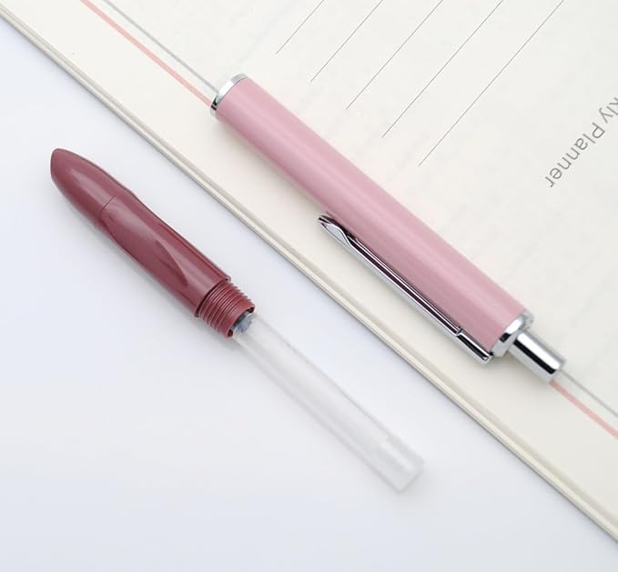 OASO K016 Retractable Fountain Pen Set 0.5mm with 4pcs Blue Ink Cartridges Smooth Writing for School Students (Deep Sea Pink)