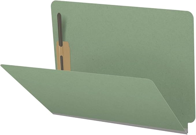 End Tab Pressboard Folders, Letter Size, 2" exp, Fasteners Pos #1 & #3, Green (Box of 25)
