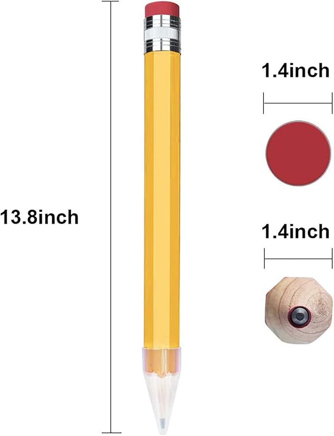 BUSHIBU Giant Pencil, 14 Inch Big Jumbo Pencils, Funny Oversized Huge Comically Large Pencil with Cap for Prop/Gifts/Decor(Yellow)