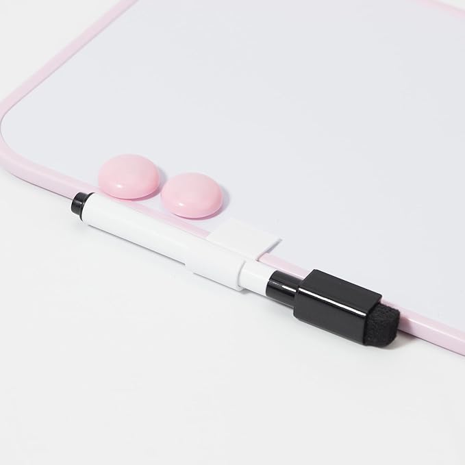 Magnetic Dry Erase Board for School Locker, 6" x 8" Marker and 2 Magnets - Small Whiteboard for Classroom, Home, Office, Travel - Pink